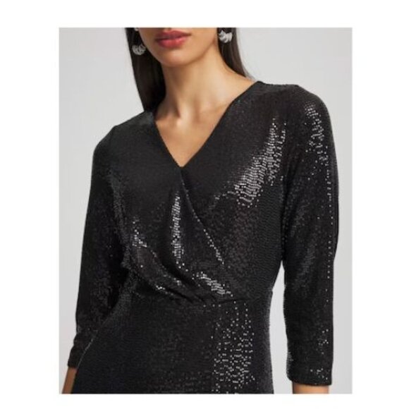 Chico's Black Sequin Midi Party Dress XL (Size 3) Glam Sparkle V-Neck Holiday - Picture 4 of 13